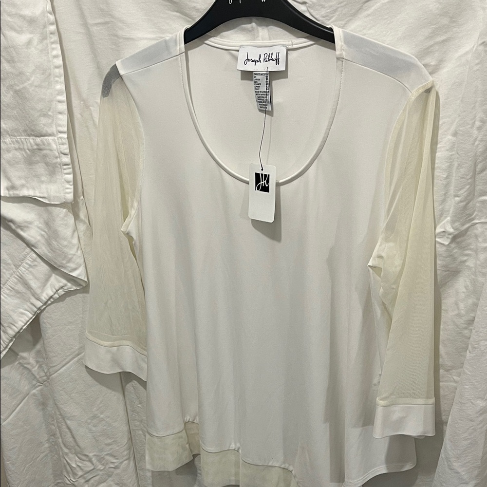 Joseph Ribkoff Cream Sheer Sleeve Blouse NWT Size 10